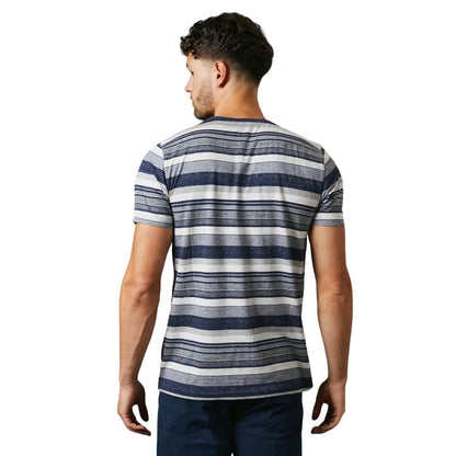 Blue - Back - Maine Mens Denver Striped T-Shirt