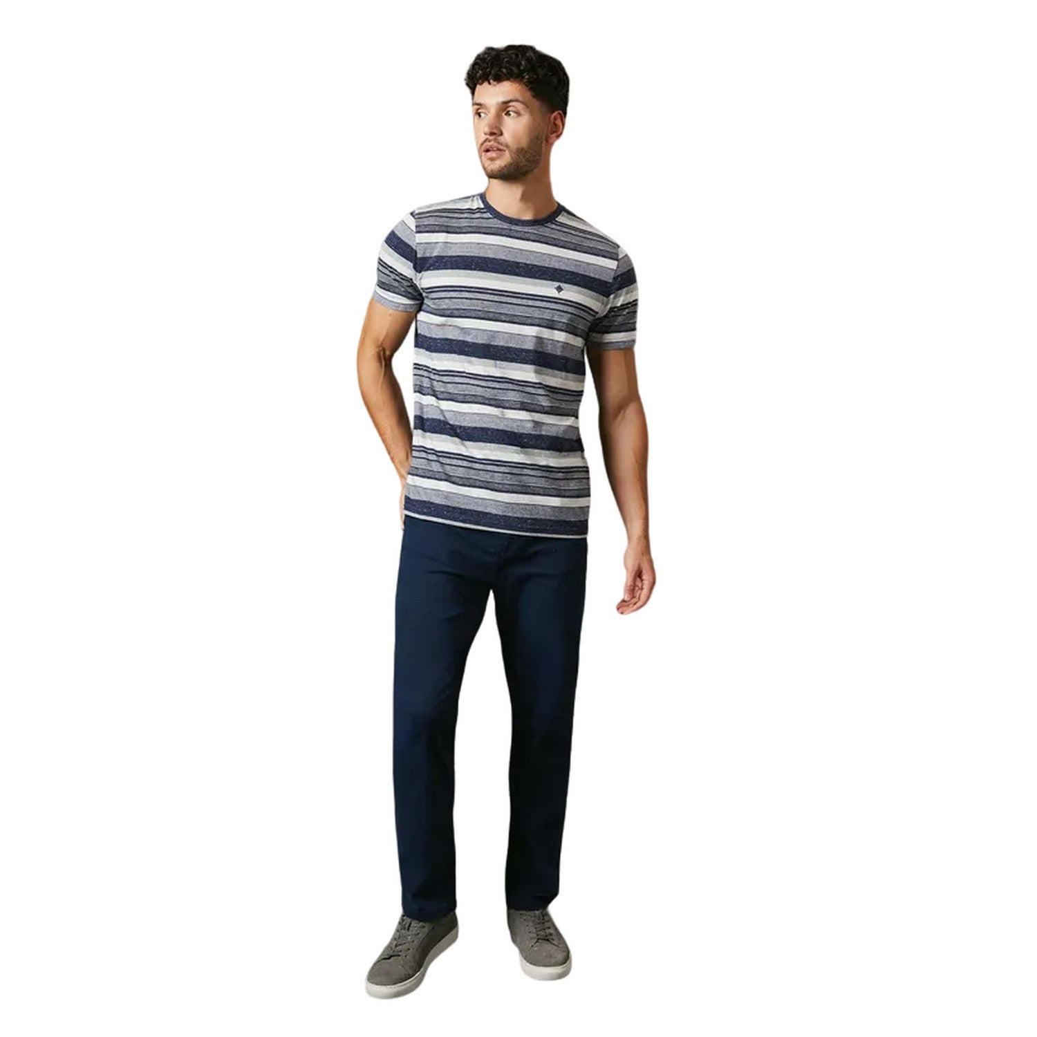 Blue - Side - Maine Mens Denver Striped T-Shirt