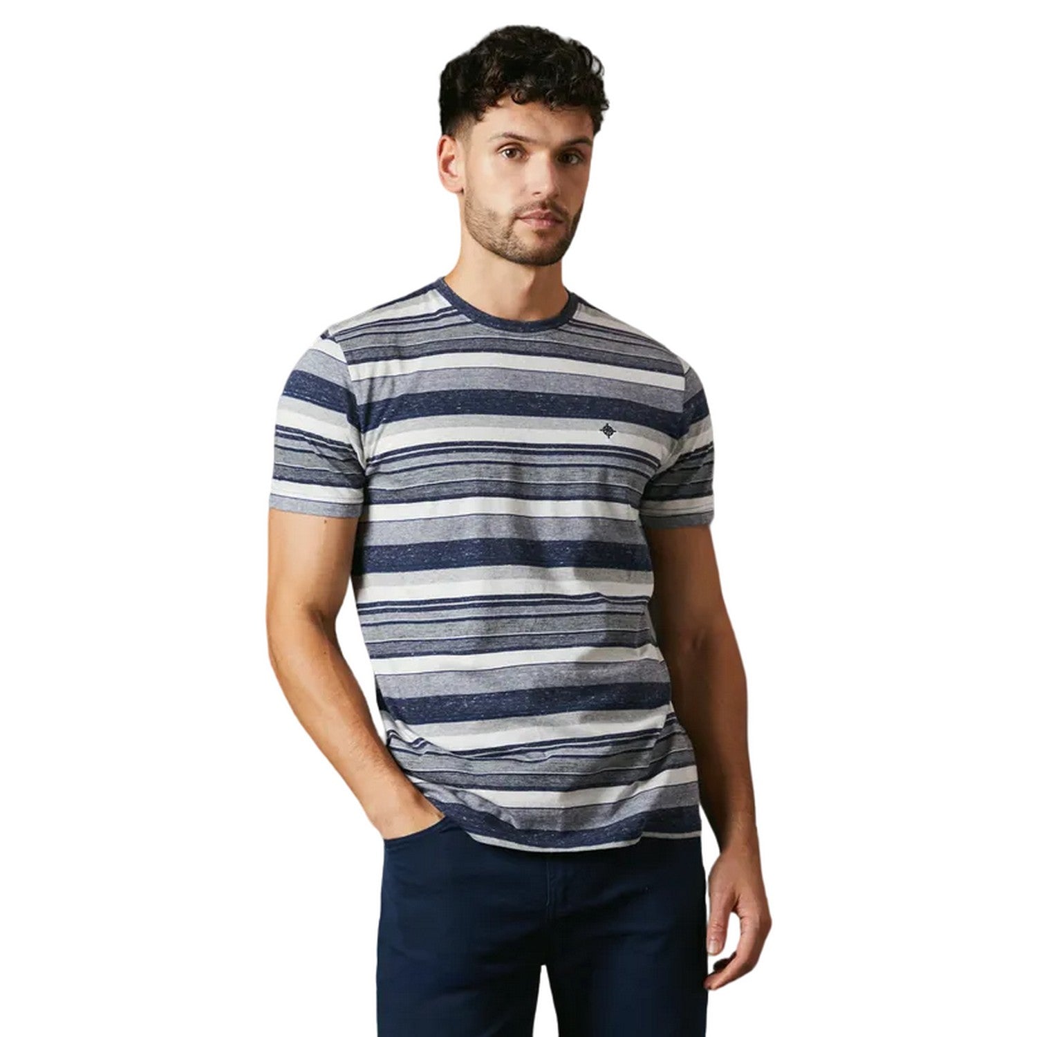 Blue - Front - Maine Mens Denver Striped T-Shirt