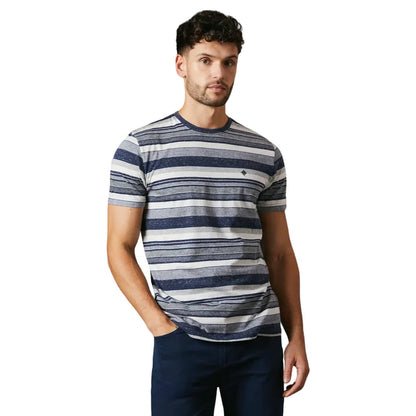 Blue - Front - Maine Mens Denver Striped T-Shirt