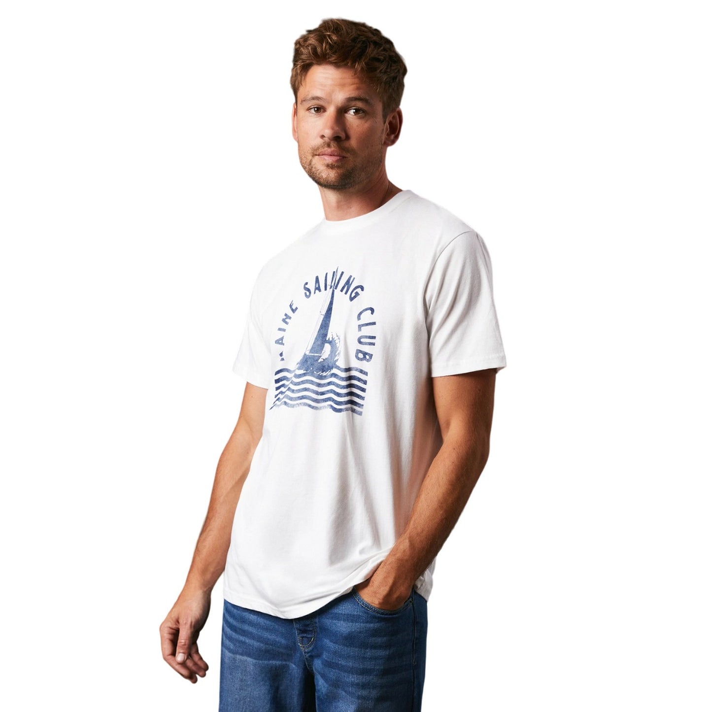 White - Front - Maine Mens Sailing Club Printed T-Shirt