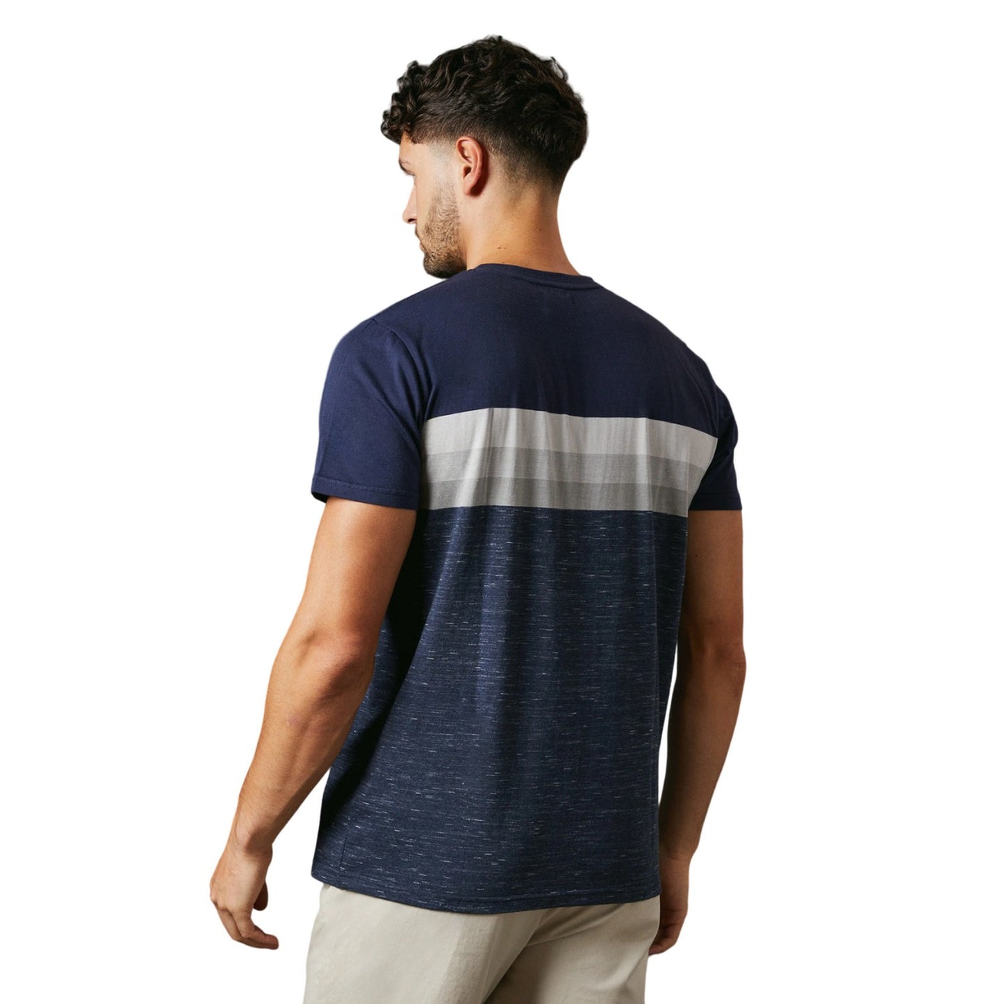 Navy - Back - Maine Mens Detroit Stripe T-Shirt