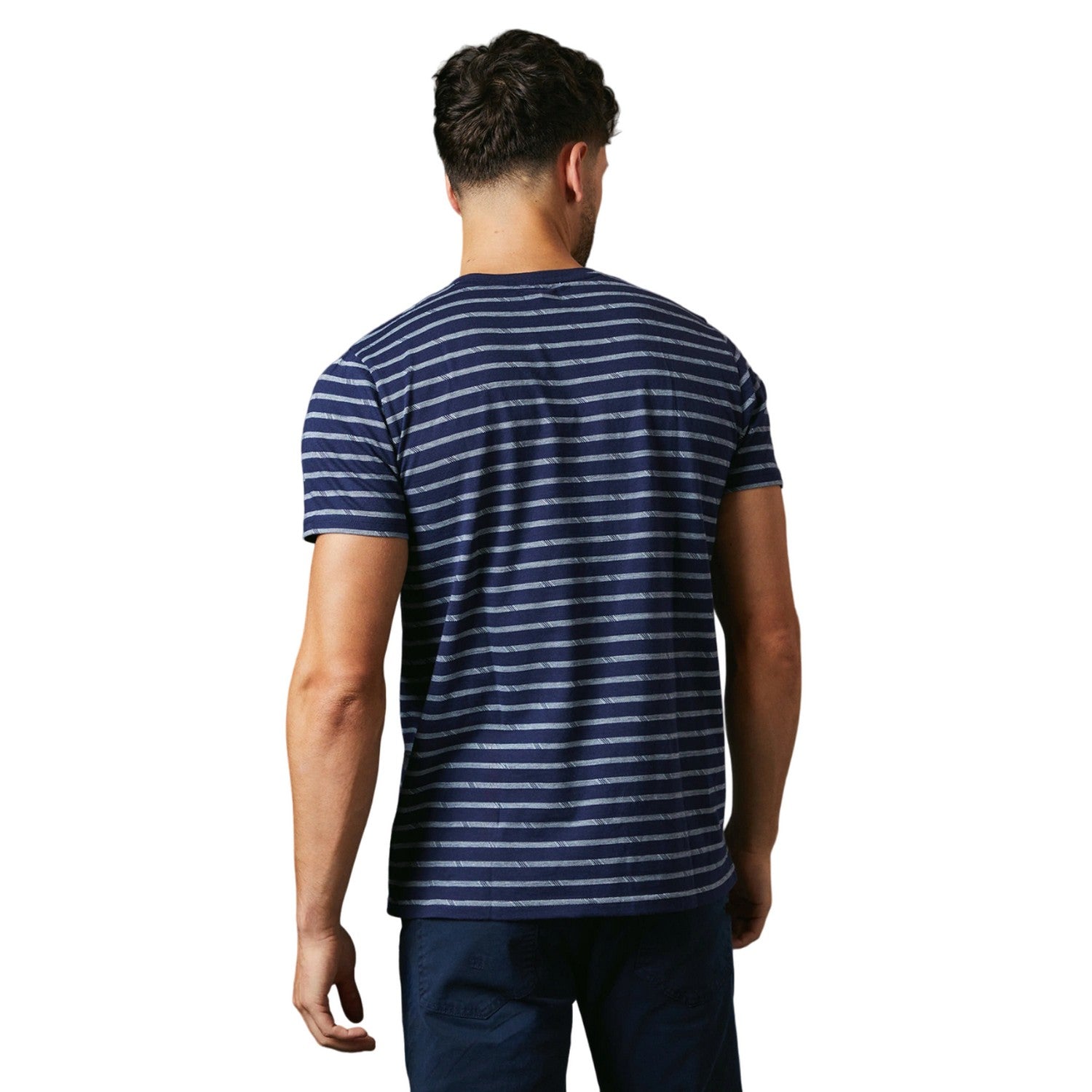 Navy - Back - Maine Mens Phoenix Stripe T-Shirt