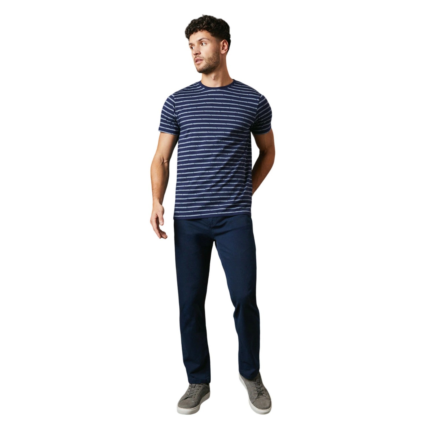 Navy - Side - Maine Mens Phoenix Stripe T-Shirt