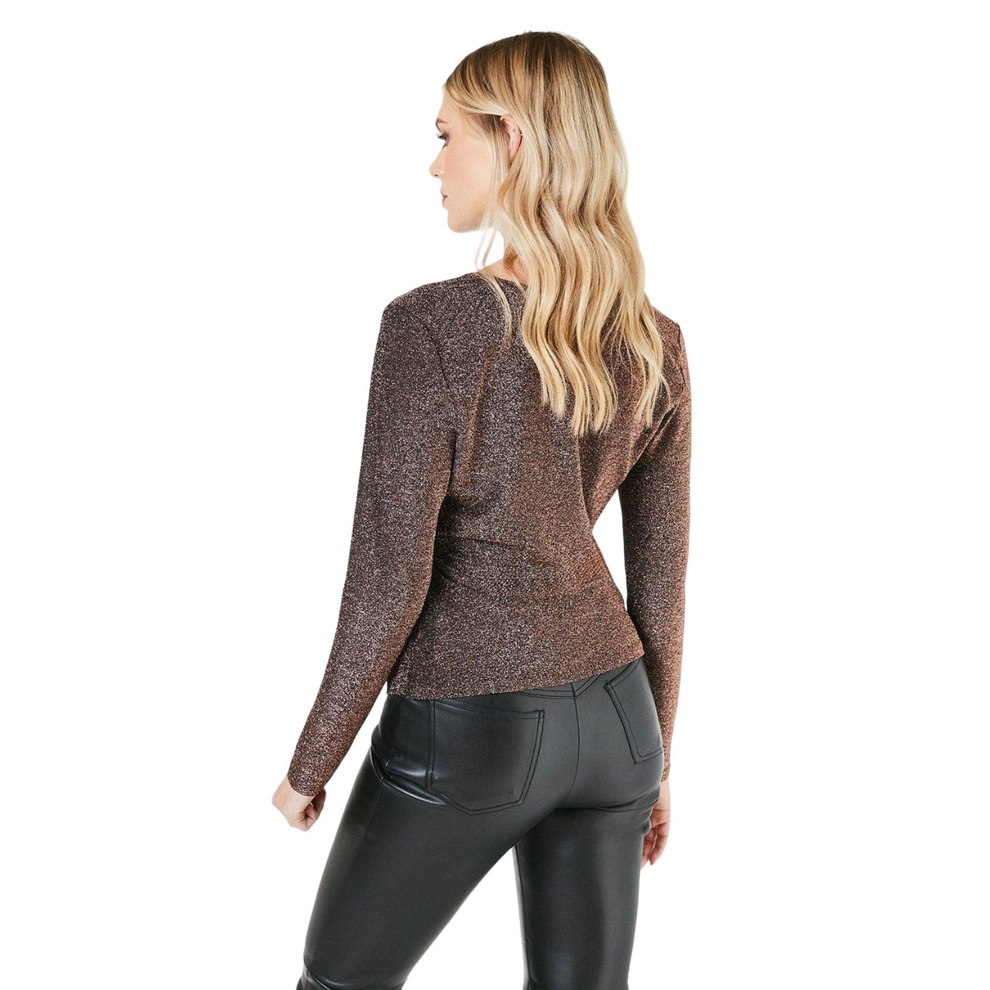 Bronze - Back - Principles Womens-Ladies Glitter Jersey Wrap Top