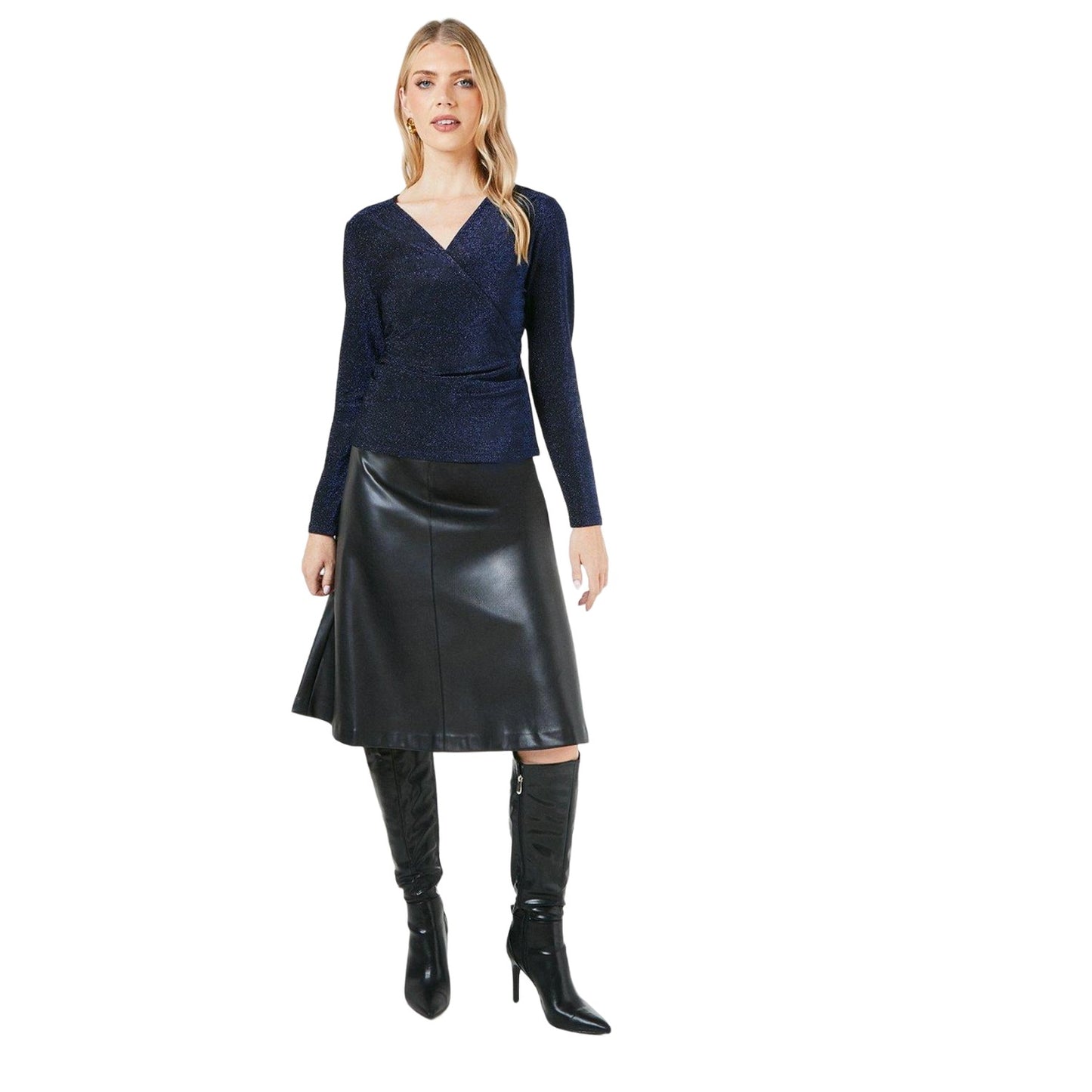 Navy - Side - Principles Womens-Ladies Glitter Jersey Wrap Top