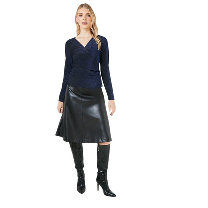 Navy - Side - Principles Womens-Ladies Glitter Jersey Wrap Top