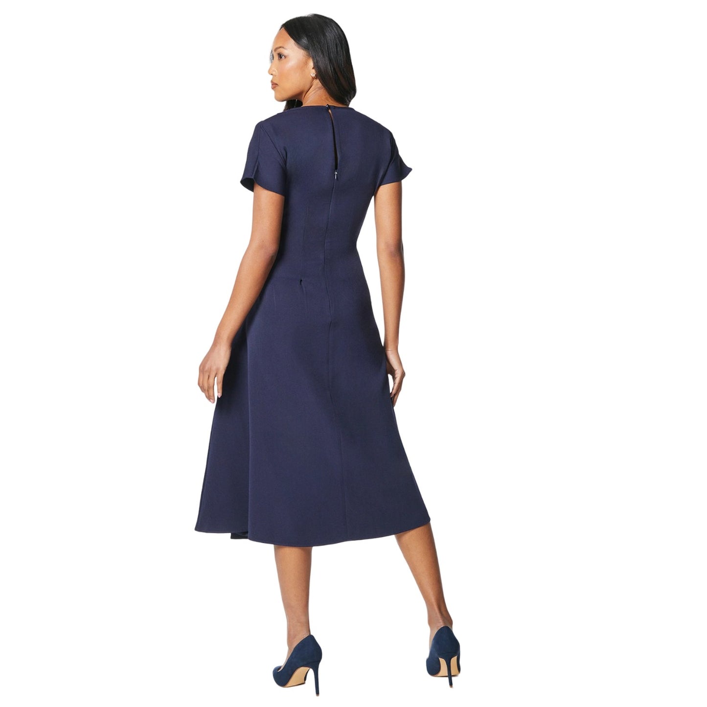 Blue - Back - Principles Womens-Ladies Colour Block Tie Belt Midi Dress