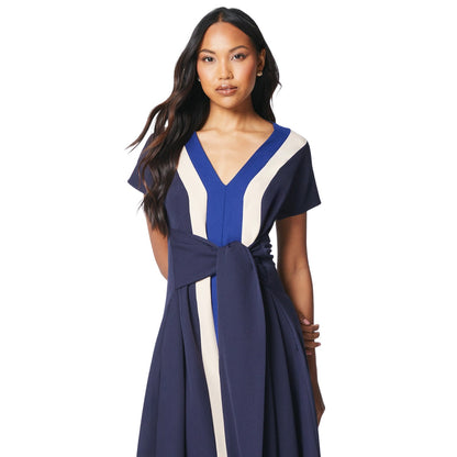 Blue - Side - Principles Womens-Ladies Colour Block Tie Belt Midi Dress