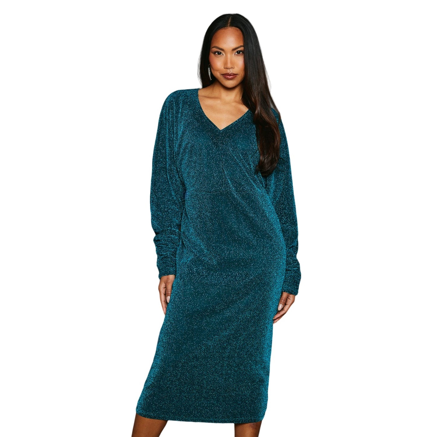 Green - Front - Principles Womens-Ladies Metallic Jersey Batwing Midi Dress