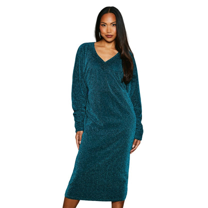 Green - Front - Principles Womens-Ladies Metallic Jersey Batwing Midi Dress