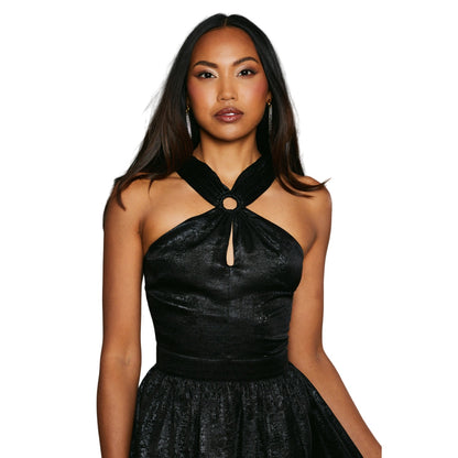 Black - Side - Principles Womens-Ladies Metallic Halter Neck Midi Dress
