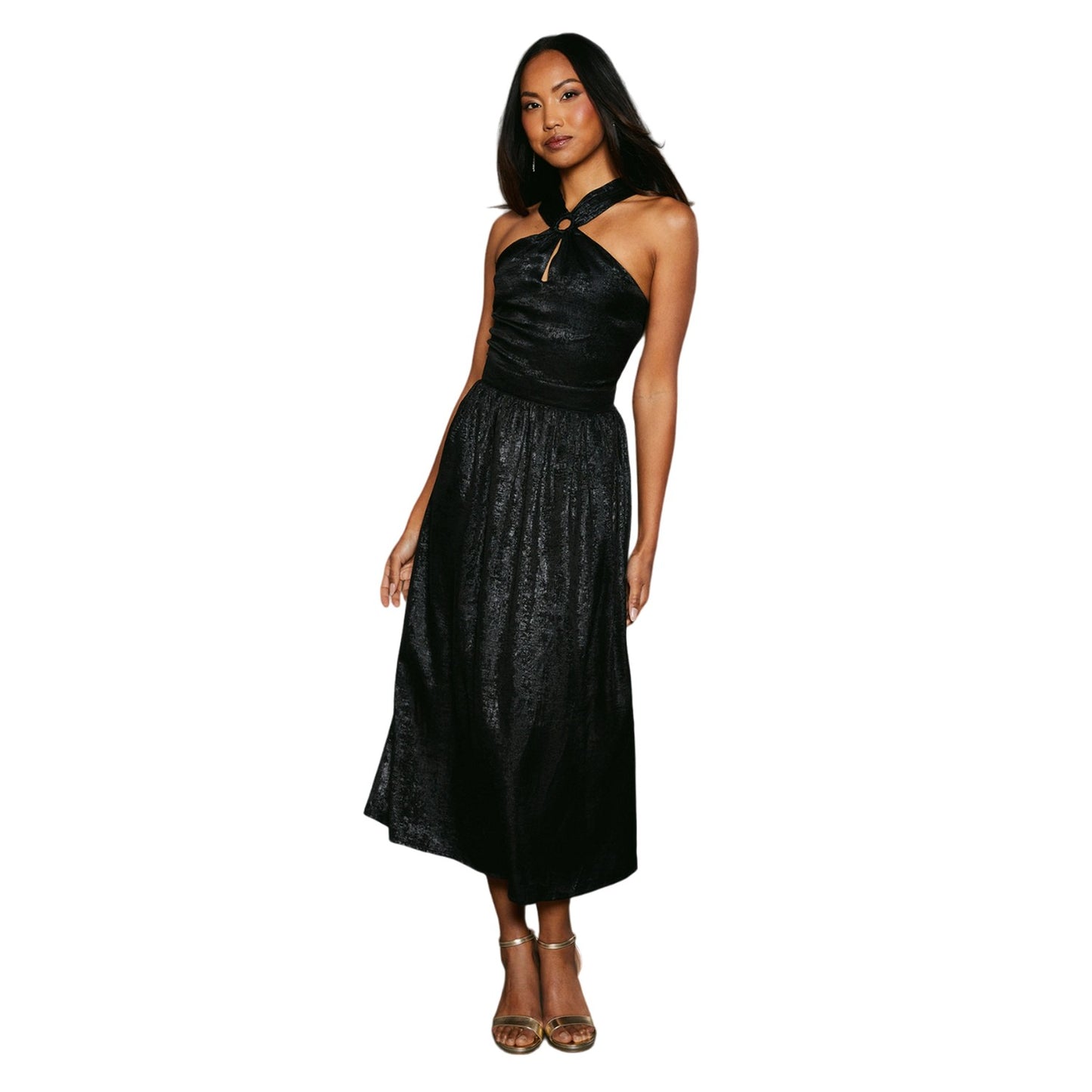Black - Front - Principles Womens-Ladies Metallic Halter Neck Midi Dress