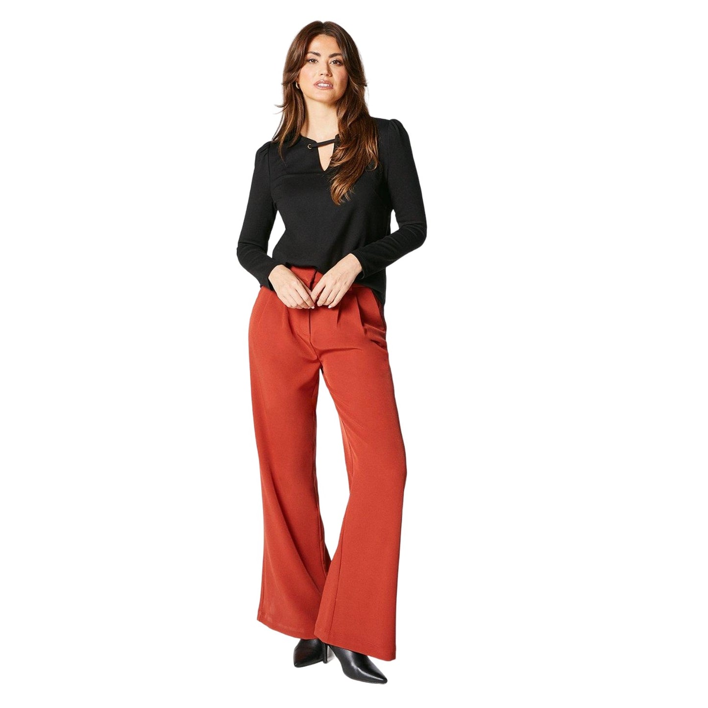 Black - Side - Principles Womens-Ladies Eyelets Ponte Top
