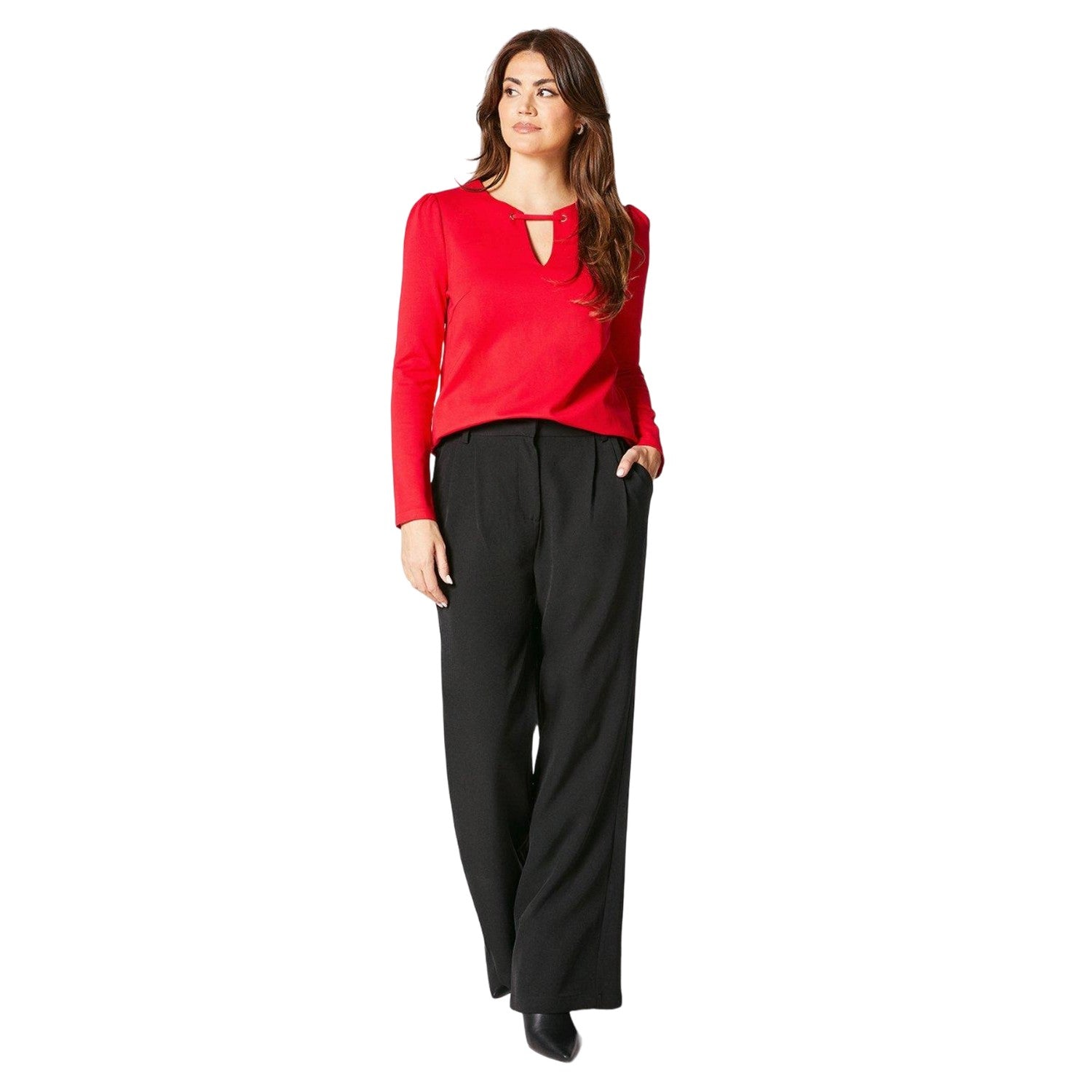 Red - Side - Principles Womens-Ladies Eyelets Ponte Top