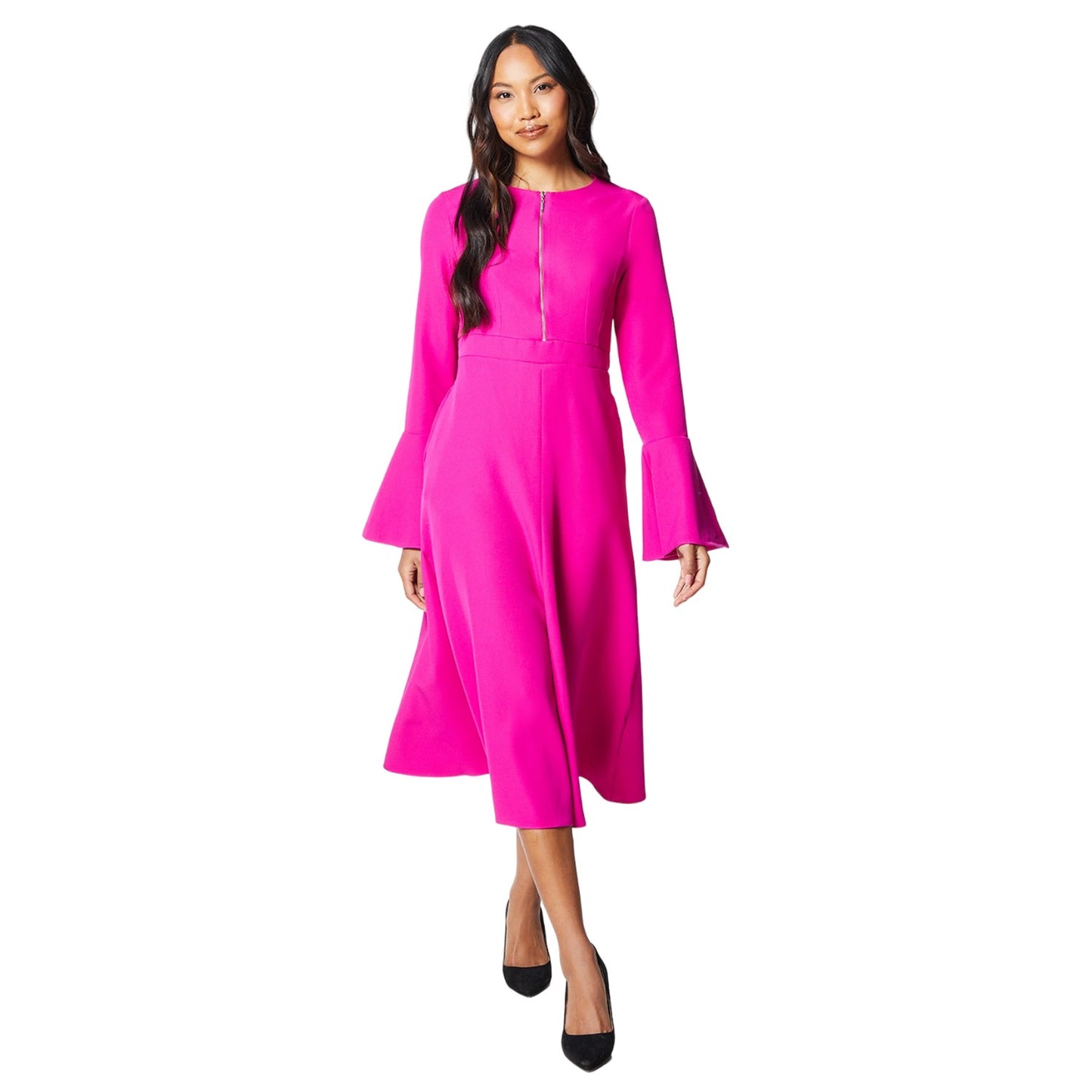 Pink - Front - Principles Womens-Ladies Zip Front Midi Dress