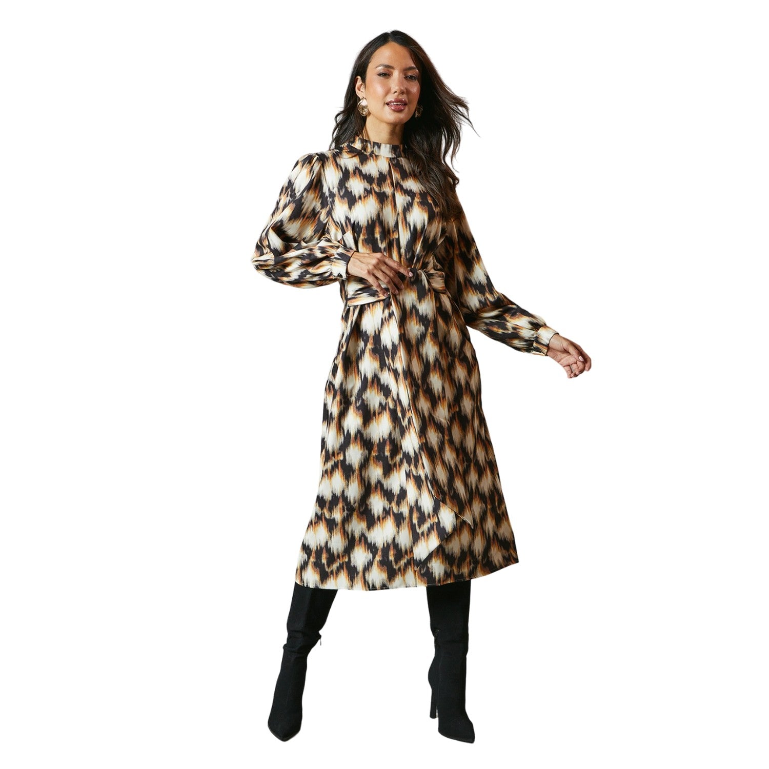 Black - Front - Principles Womens-Ladies Valerie Abstract Keyhole Midi Dress