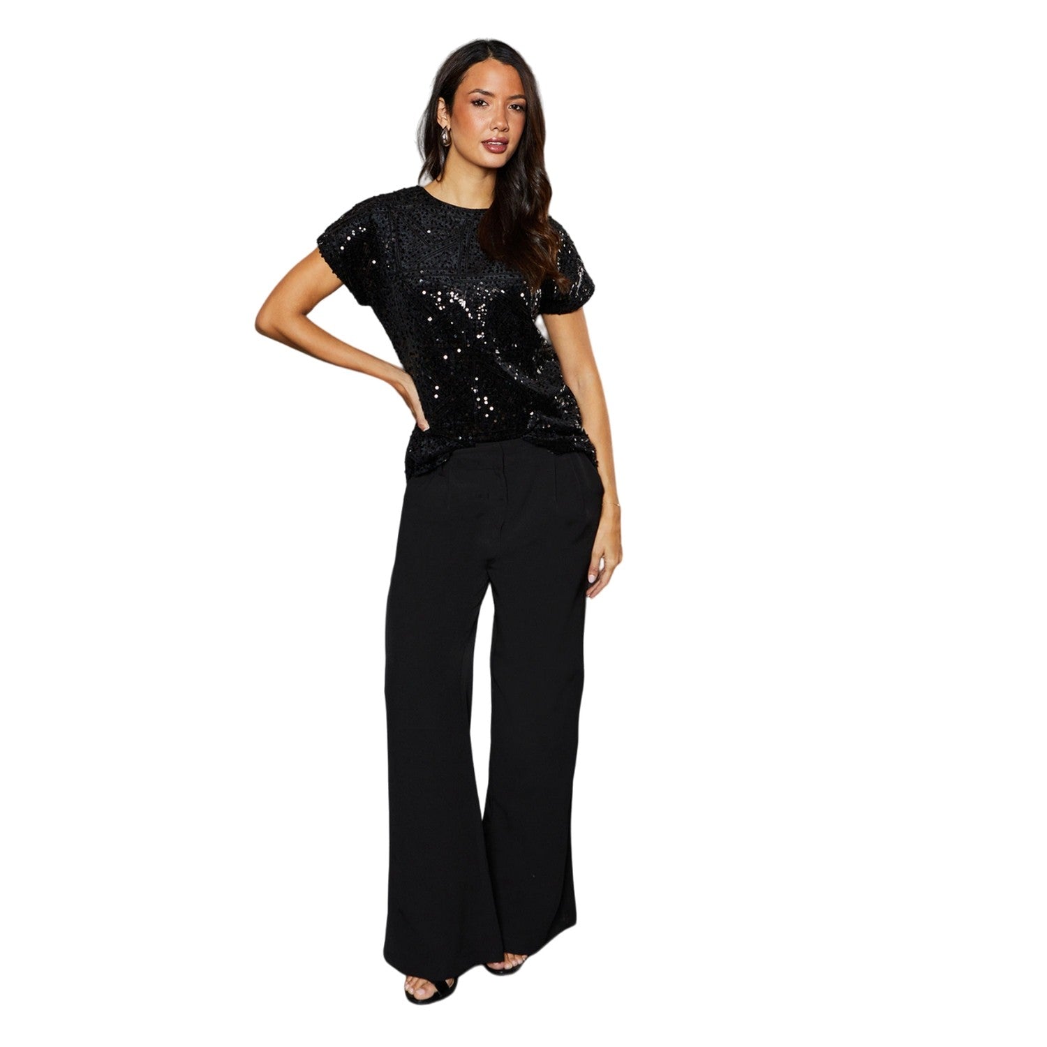 Black - Side - Principles Womens-Ladies Sequin Top