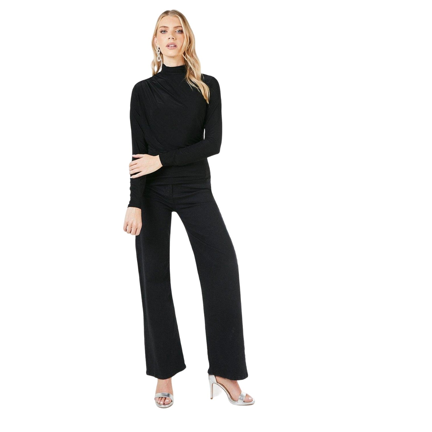 Black - Side - Principles Womens-Ladies Draped High-Neck Long-Sleeved Top
