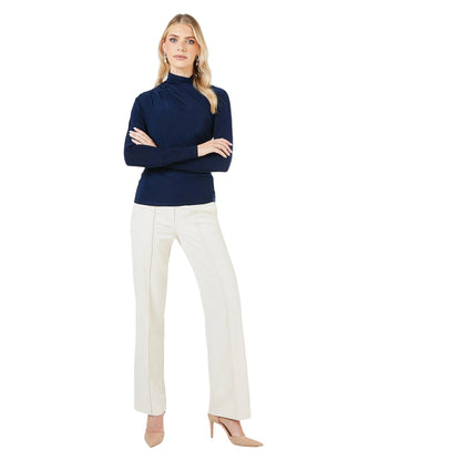 Navy - Side - Principles Womens-Ladies Draped High-Neck Long-Sleeved Top