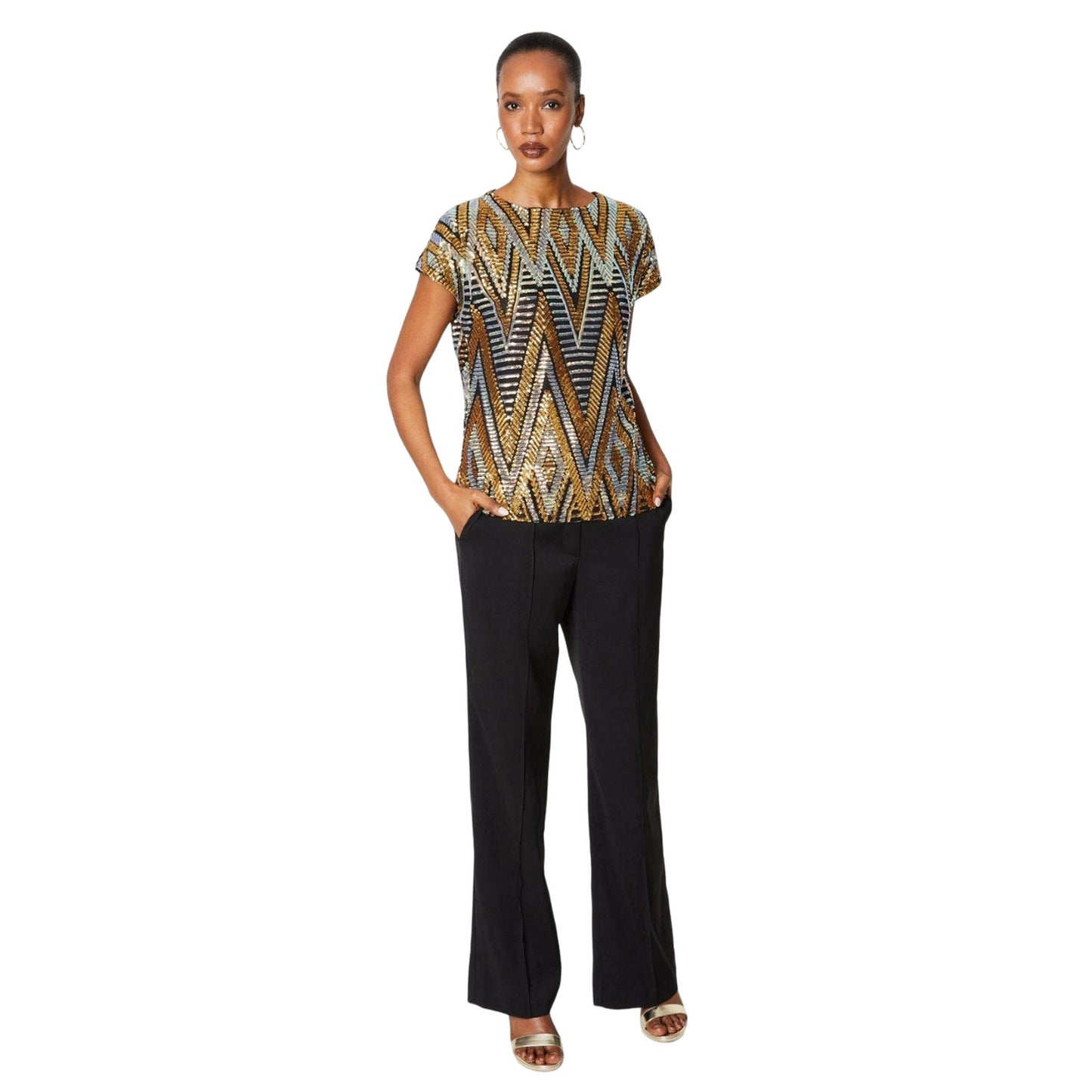 Black - Side - Principles Womens-Ladies Sequins Cold Shoulder Top