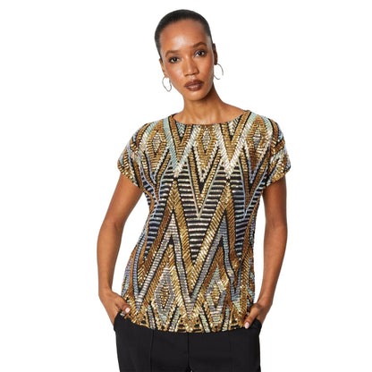 Black - Front - Principles Womens-Ladies Sequins Cold Shoulder Top