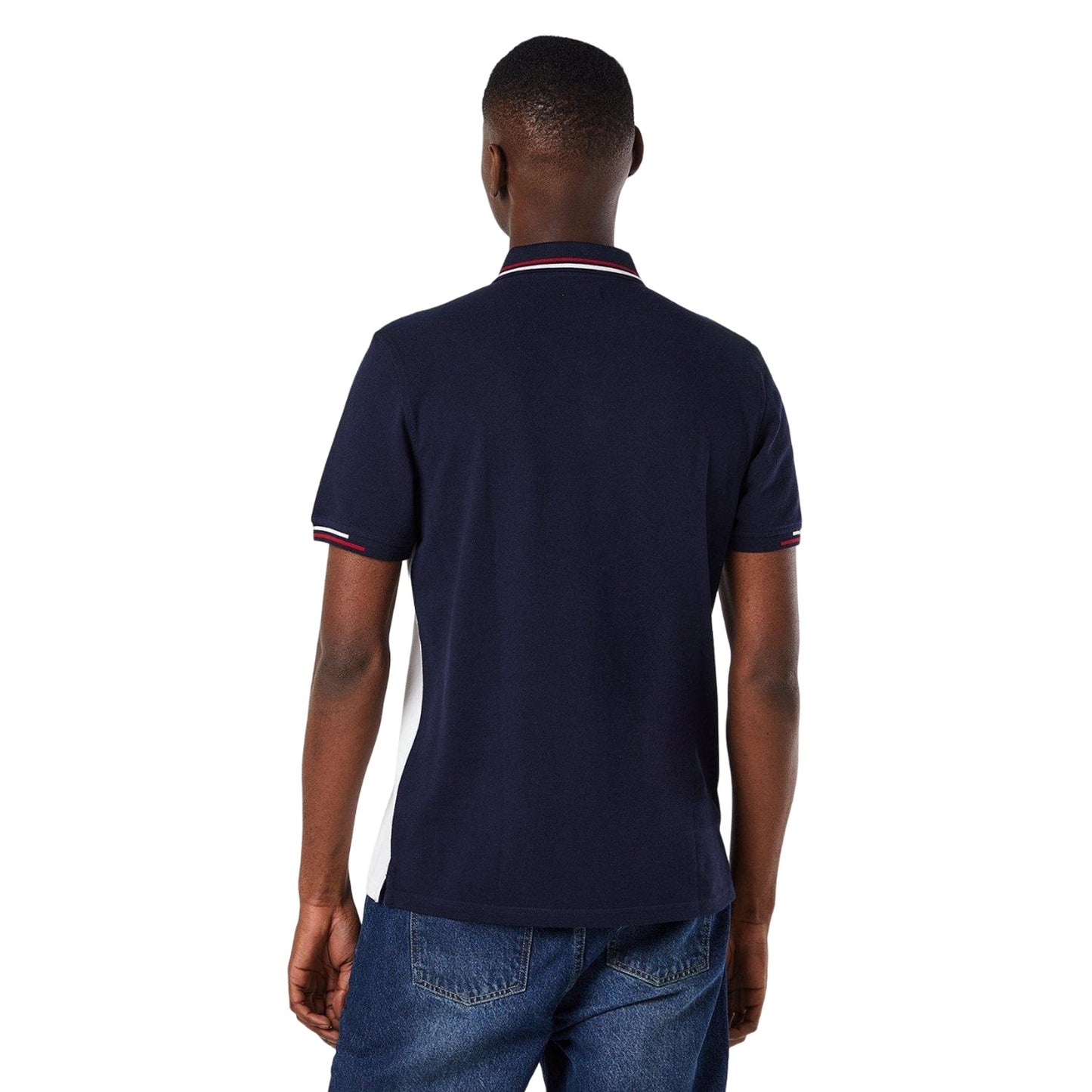Navy-White - Back - Maine Mens Colour Block Embroidered Detail Polo Shirt