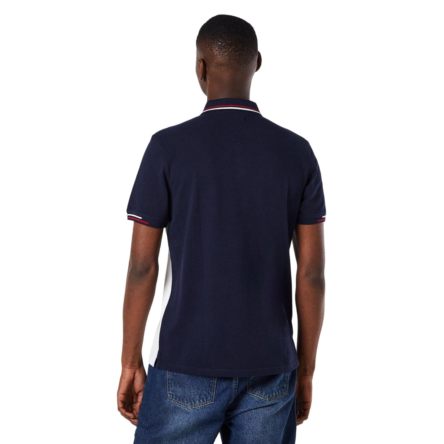 Navy-White - Back - Maine Mens Colour Block Embroidered Detail Polo Shirt