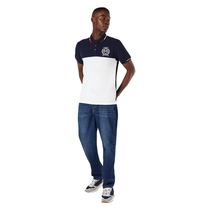 Navy-White - Side - Maine Mens Colour Block Embroidered Detail Polo Shirt