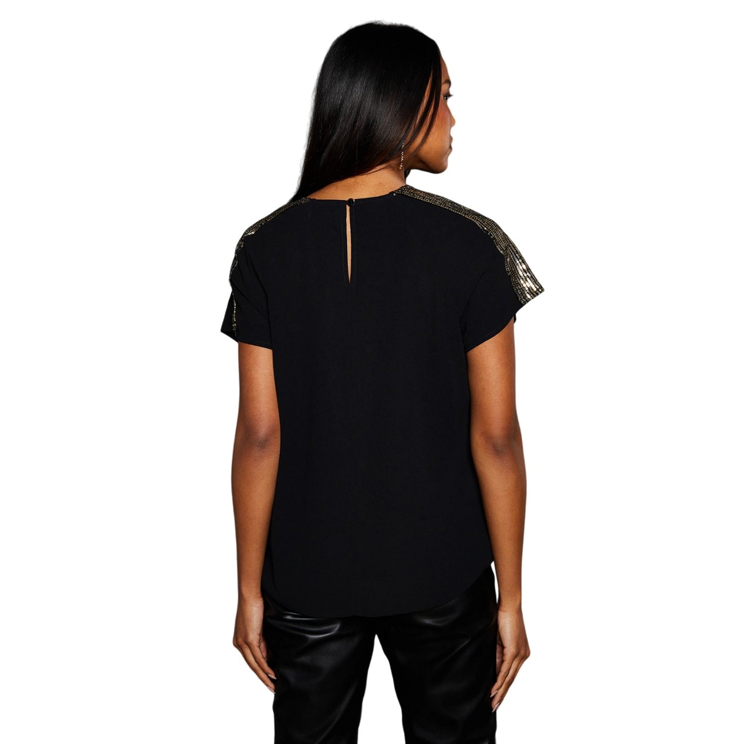 Gold - Back - Principles Womens-Ladies Sequin Insert T-Shirt