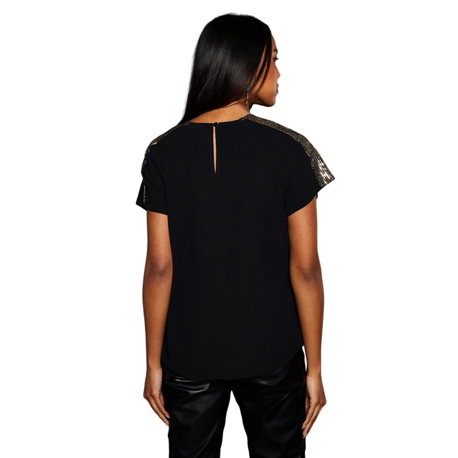 Gold - Back - Principles Womens-Ladies Sequin Insert T-Shirt