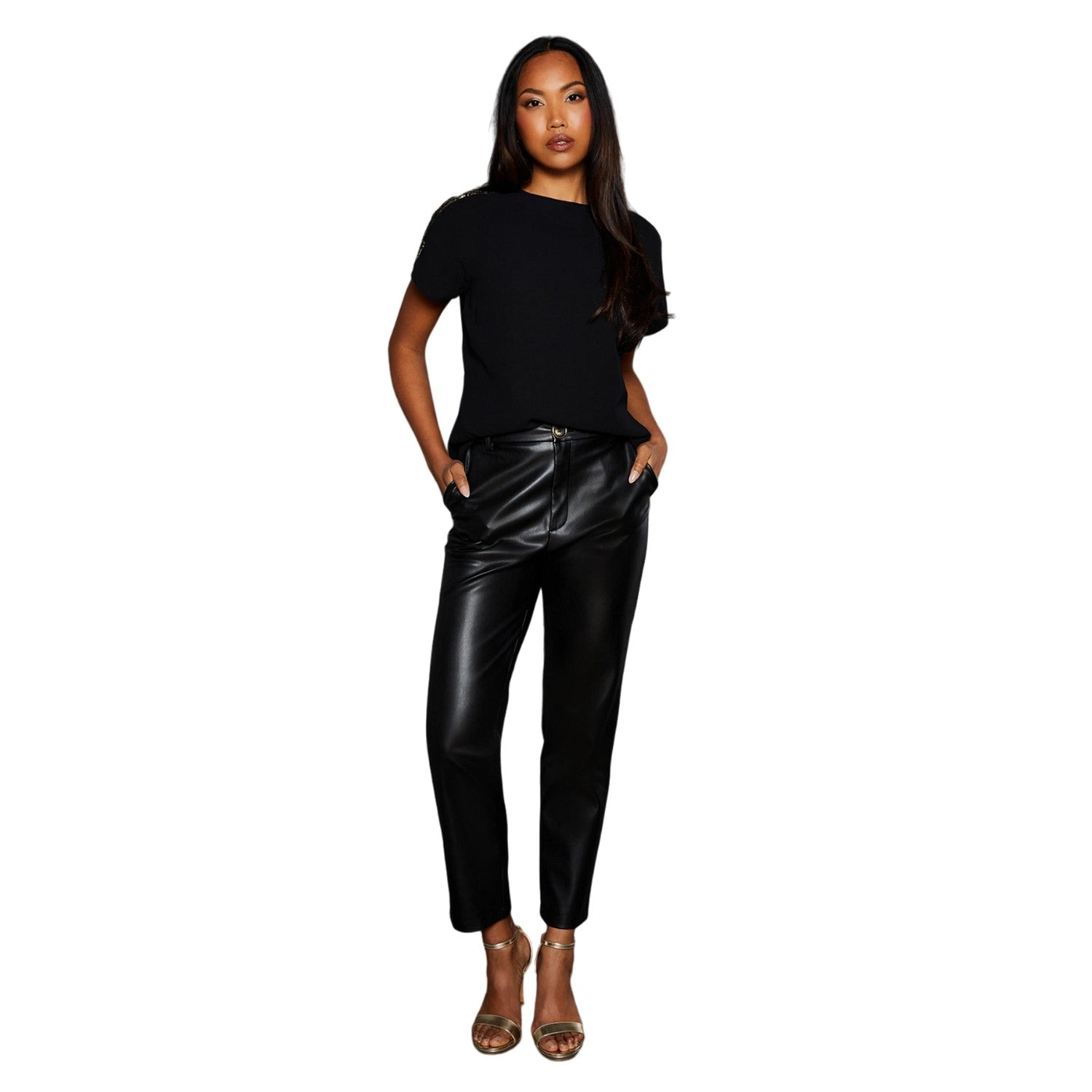 Gold - Side - Principles Womens-Ladies Sequin Insert T-Shirt