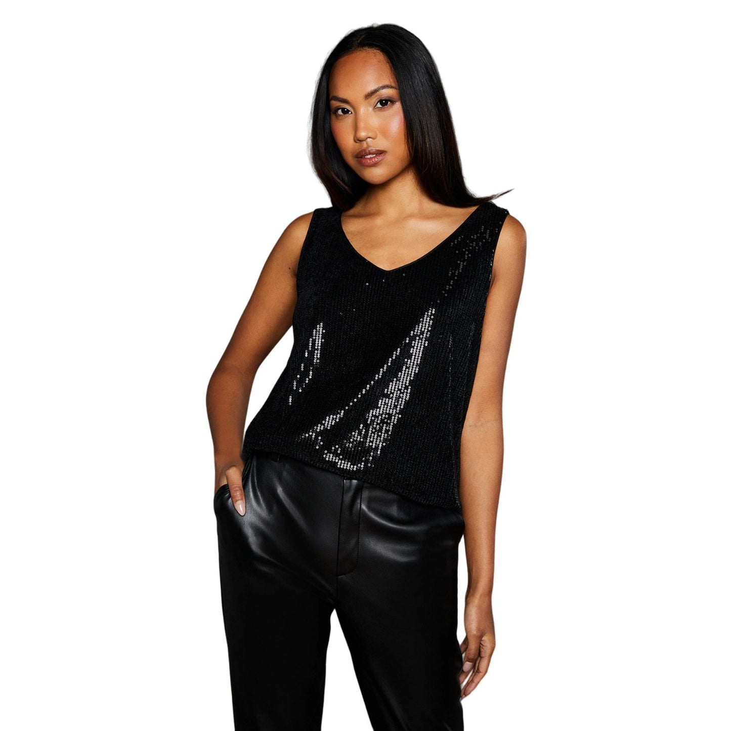 Black - Front - Principles Womens-Ladies Sequins V Neck Top