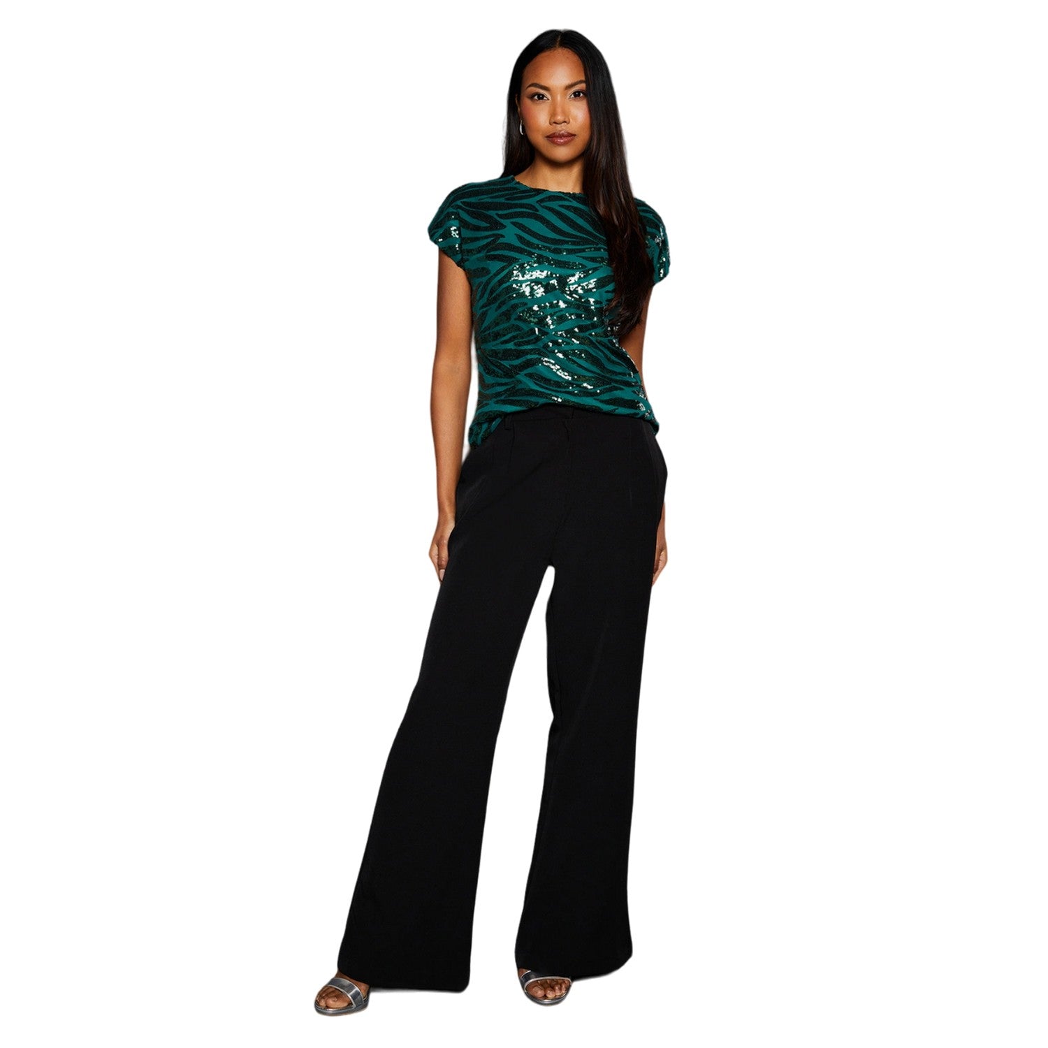 Green - Side - Principles Womens-Ladies Sequin T-Shirt