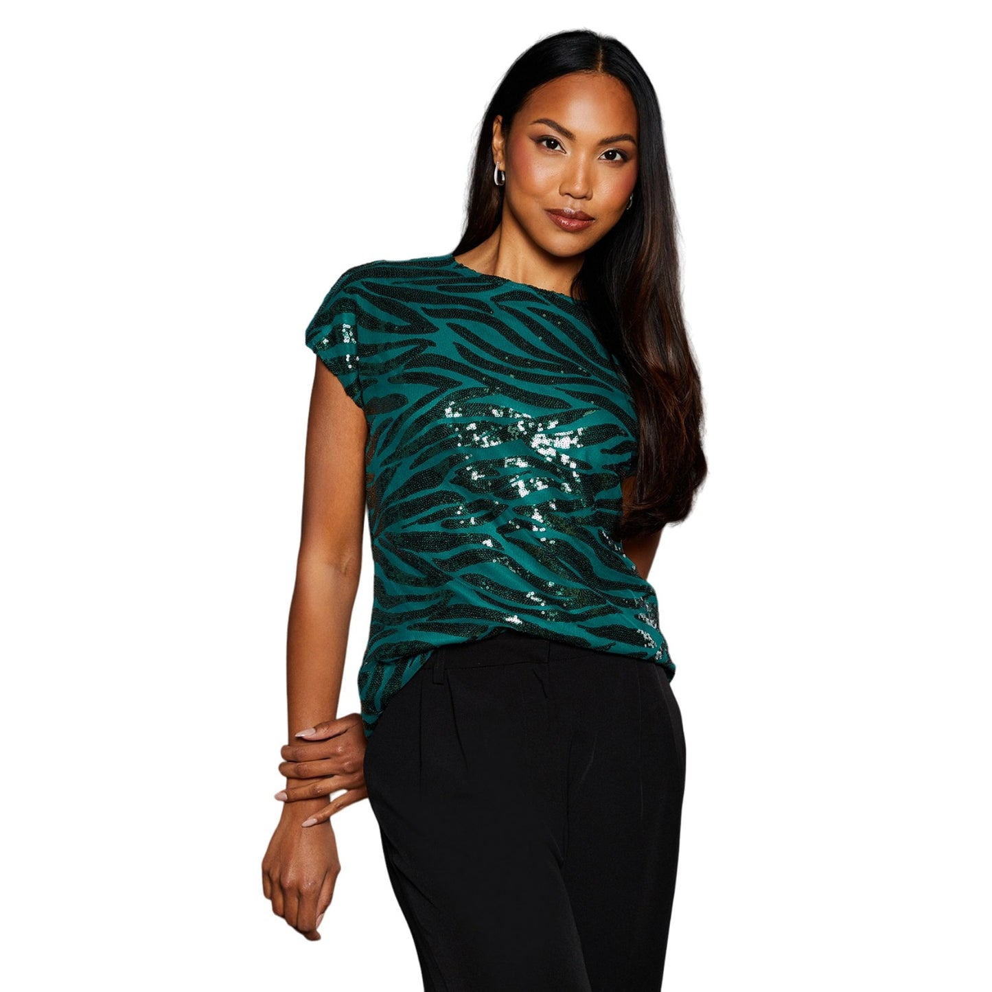 Green - Front - Principles Womens-Ladies Sequin T-Shirt