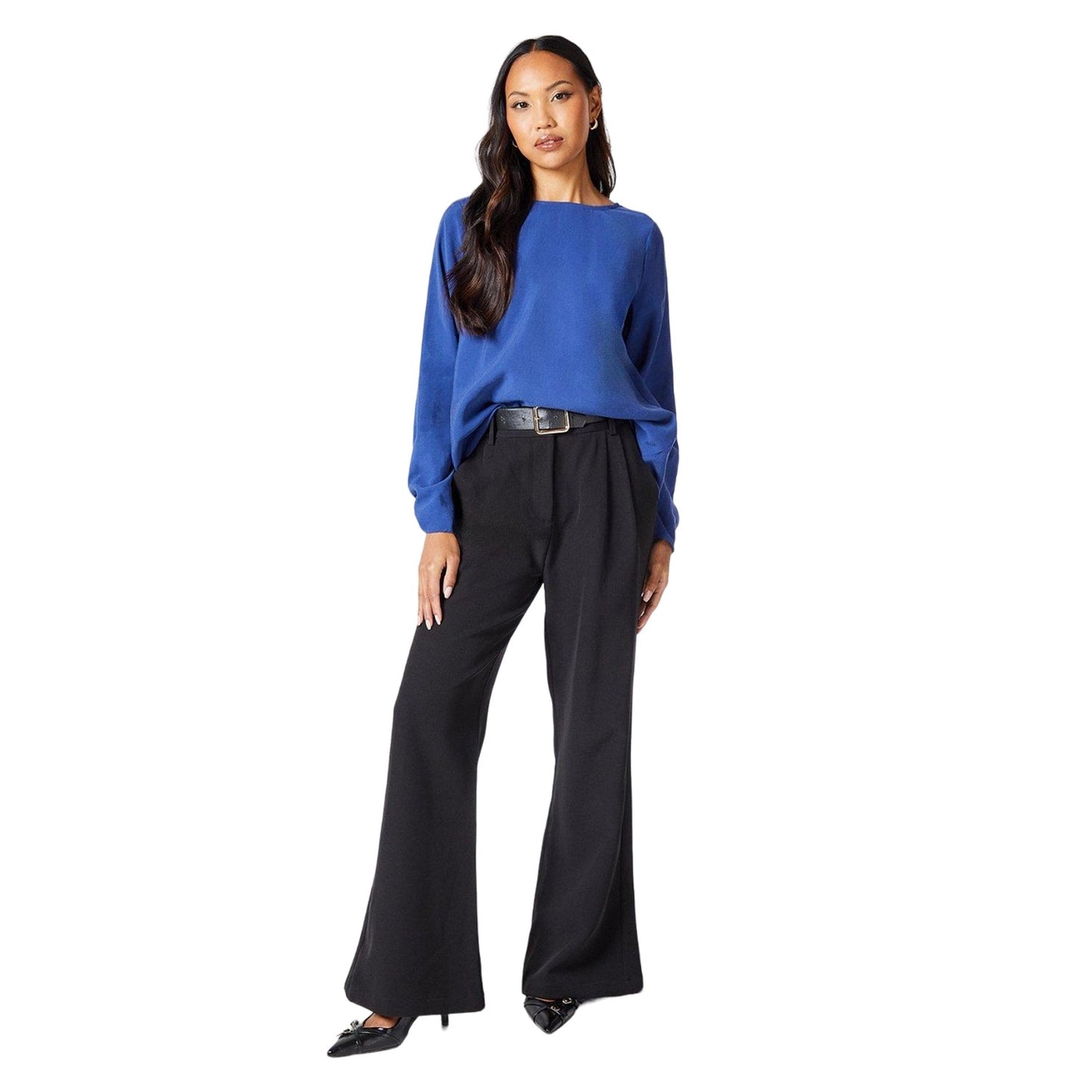 Navy - Side - Principles Womens-Ladies Plain Sleeve Detail Top