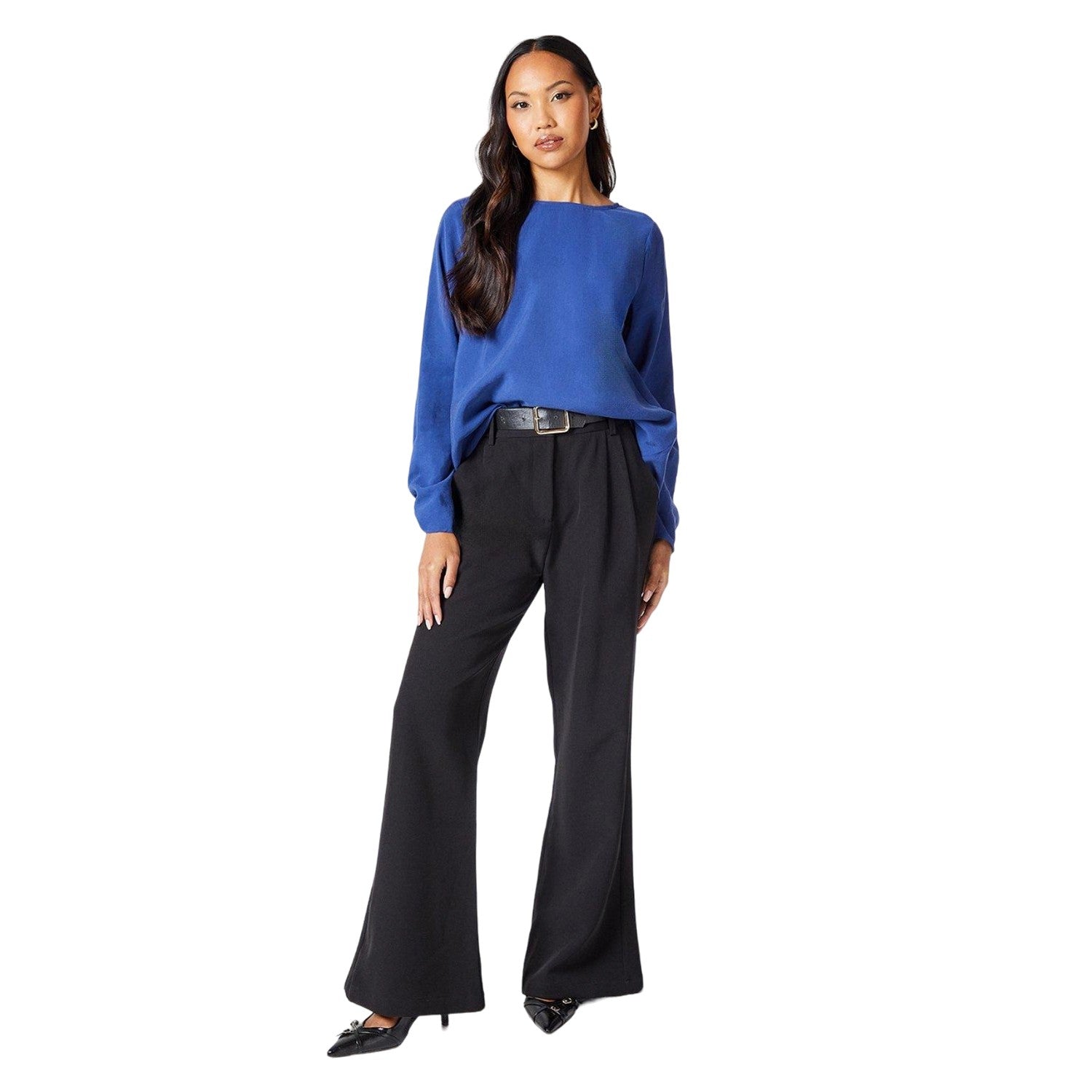 Navy - Side - Principles Womens-Ladies Plain Sleeve Detail Top