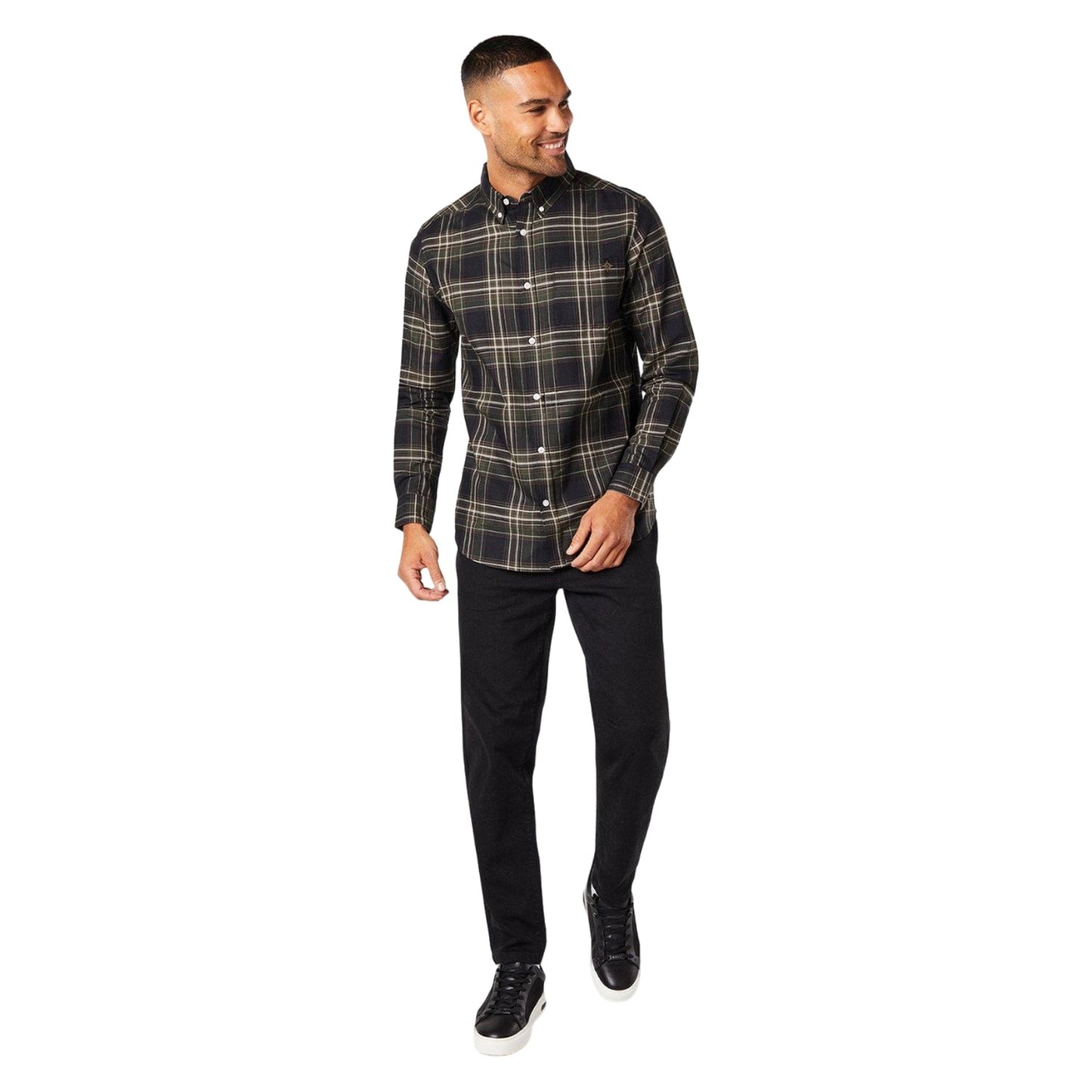 Black - Side - Maine Mens Matrix Check Long-Sleeved Shirt