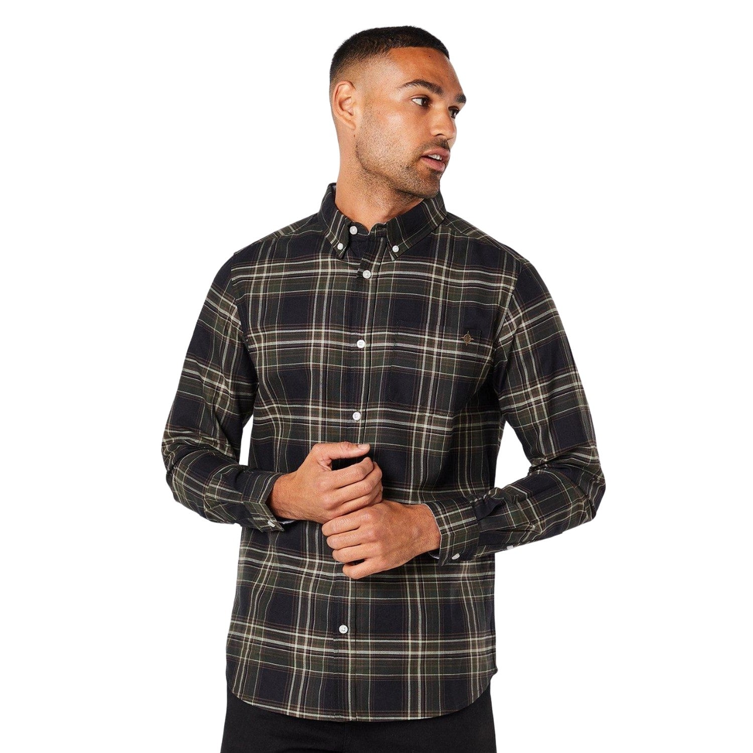 Black - Front - Maine Mens Matrix Check Long-Sleeved Shirt