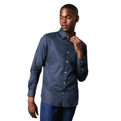 Navy - Front - Maine Mens Reverb Print Long-Sleeved Shirt