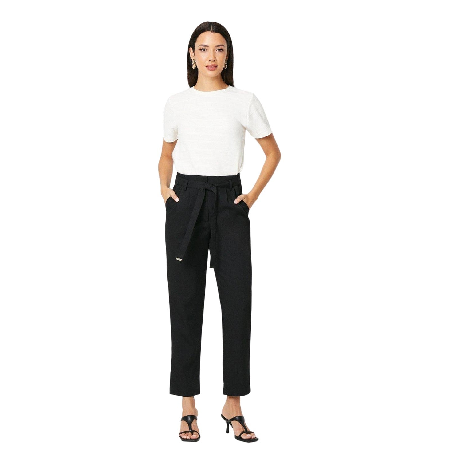 Black - Side - Principles Womens-Ladies Belted Paperbag Trousers