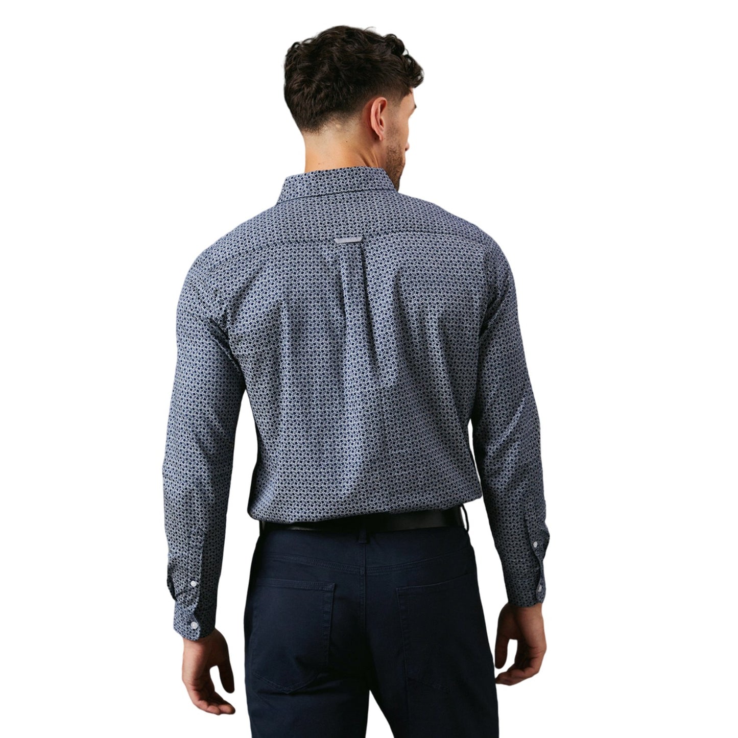 Navy - Back - Maine Mens Abstract Shape Print Long-Sleeved Shirt