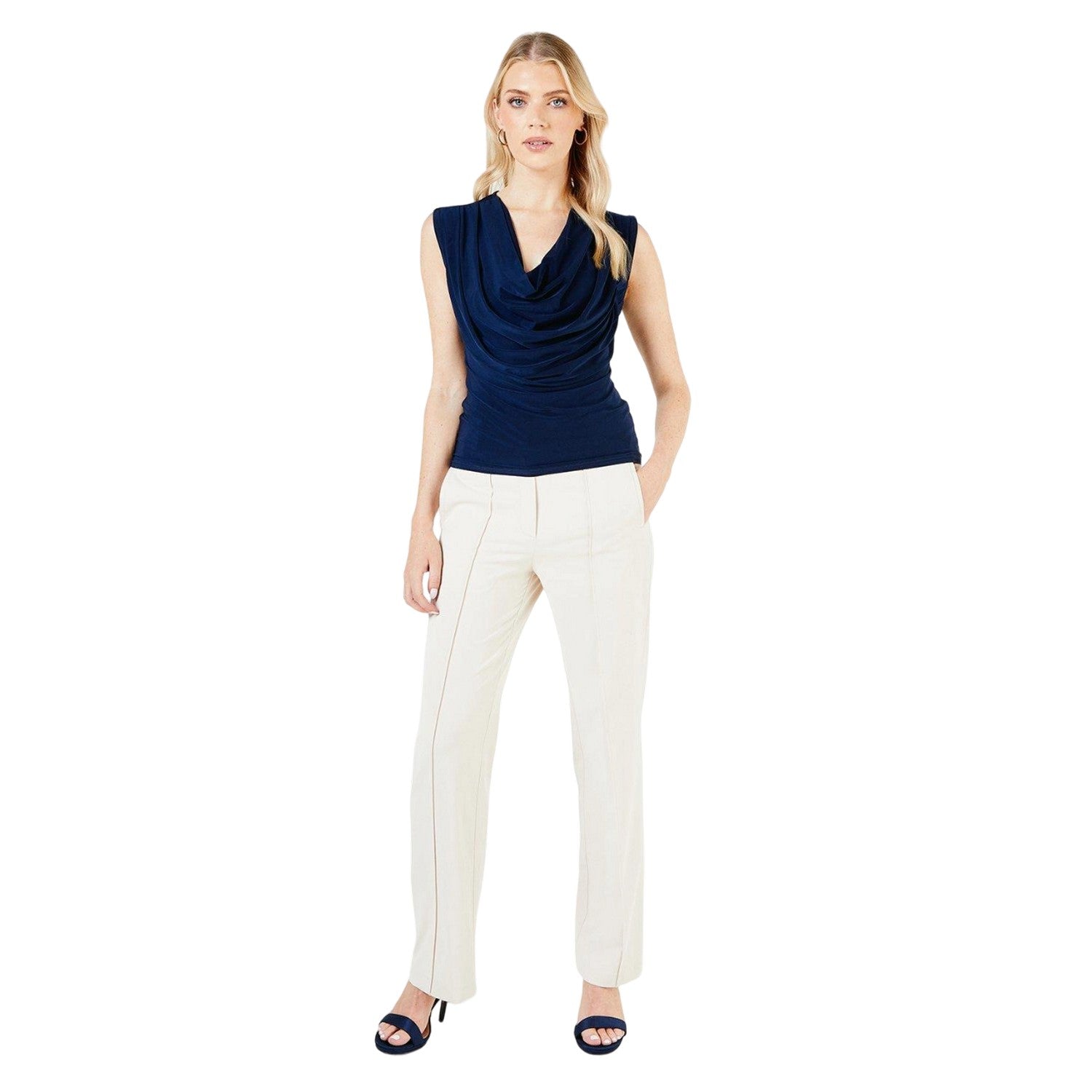 Navy - Side - Principles Womens-Ladies Soft Touch Draped Collar Top