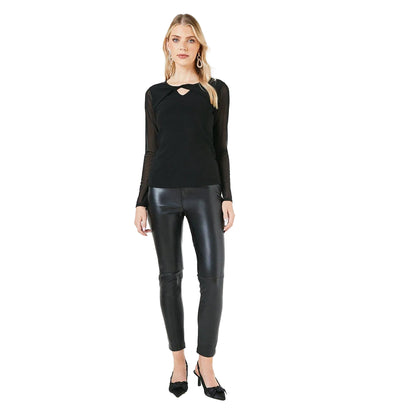 Black - Lifestyle - Principles Womens-Ladies Mesh Twist Neck Top