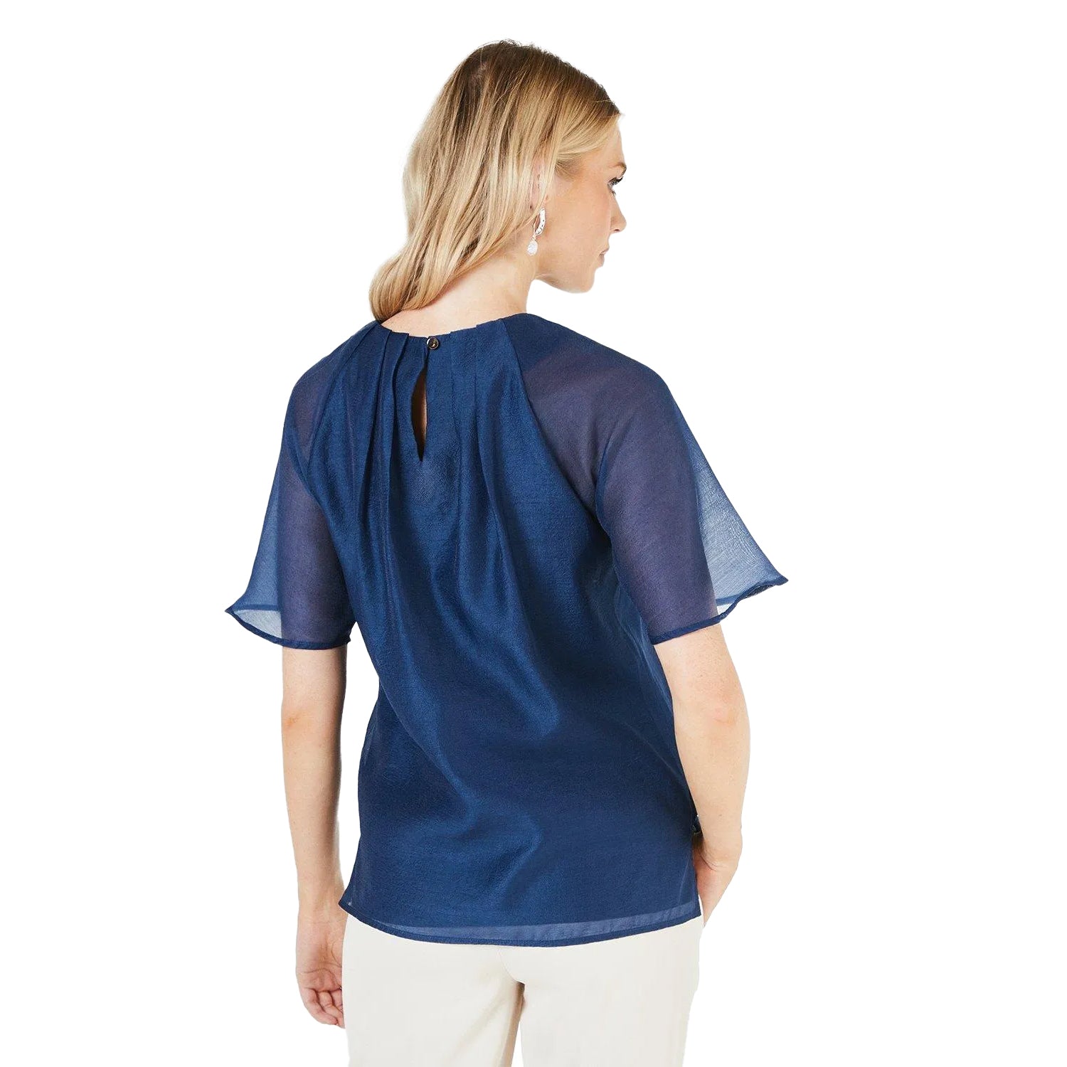 Navy - Back - Principles Womens-Ladies Pleated Top