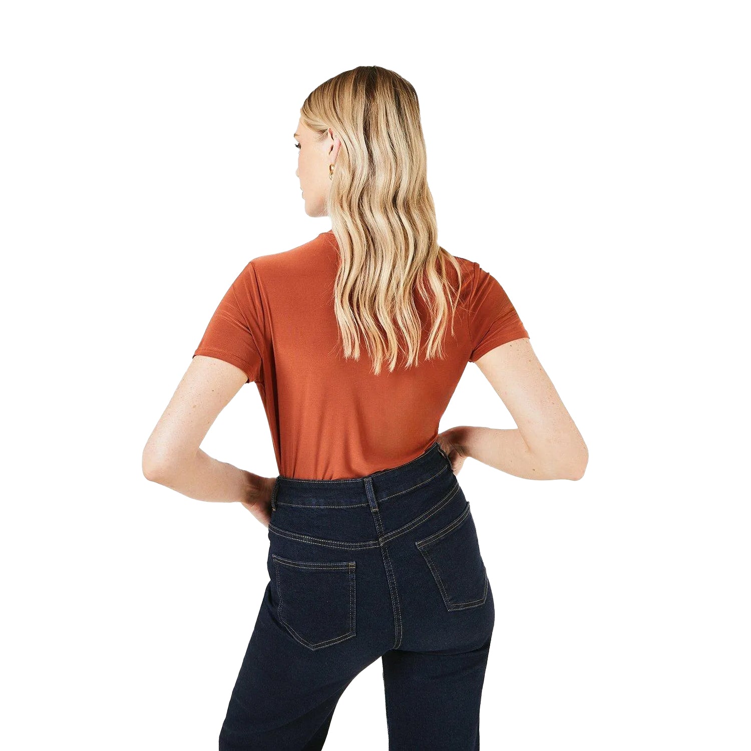 Rust - Back - Principles Womens-Ladies Draped High-Neck Top