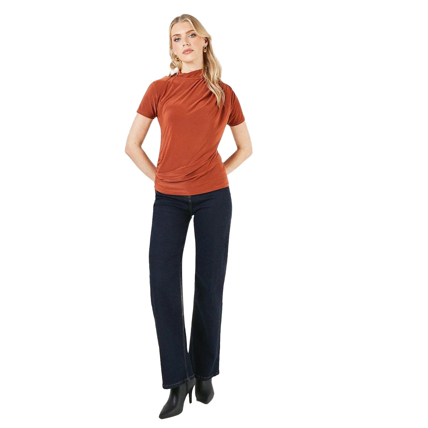 Rust - Lifestyle - Principles Womens-Ladies Draped High-Neck Top