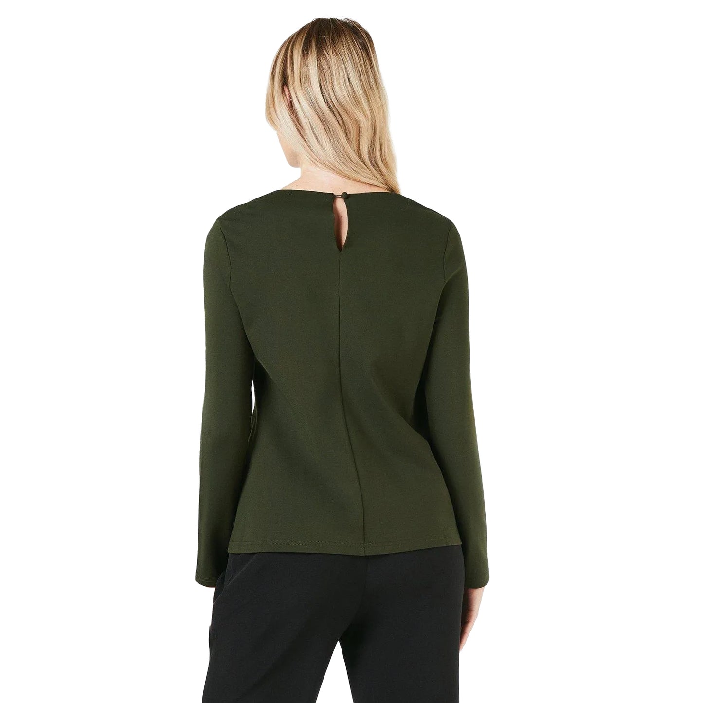 Olive - Back - Principles Womens-Ladies Ponte Trim Detail Top