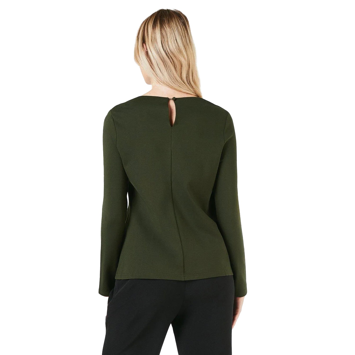 Olive - Back - Principles Womens-Ladies Ponte Trim Detail Top