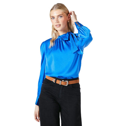 Blue - Front - Principles Womens-Ladies Satin Pussybow Top